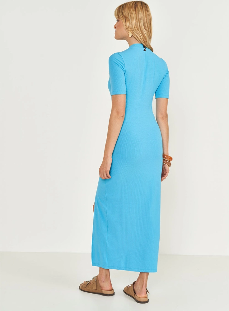 Vestido Midi Canelado Com Fenda Lateral