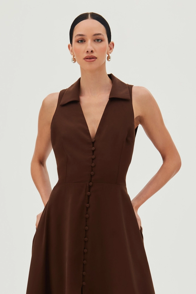 VESTIDO MIDI COM BOTOES FRONTAL ABERTURA COSTAS