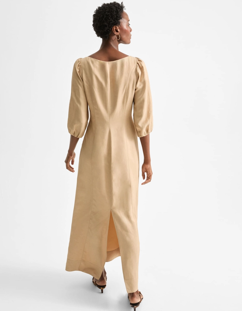 Vestido midi decote assimétrico 