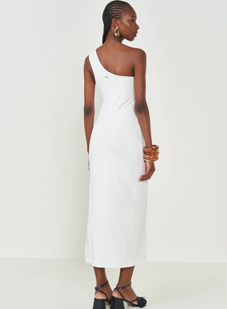 Vestido Midi Slim Com Recorte e Drapeado