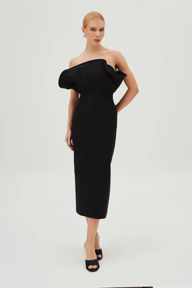 VESTIDO MIDI TOMARA QUE CAIA COM DECOTE ESTRUTURADO ZEN