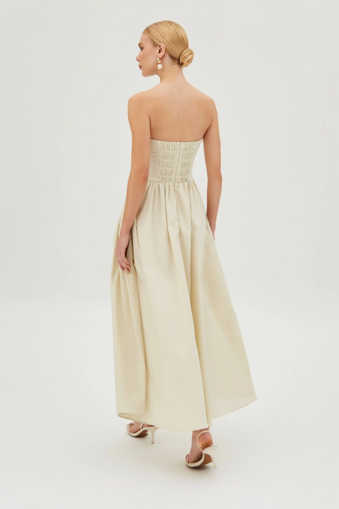 VESTIDO MIDI TOMARA QUE CAIA FENDA FRONTAL SAIA AMPLA