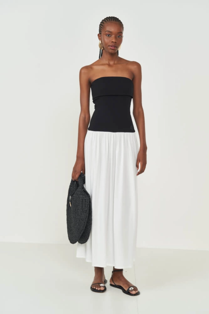 VESTIDO TOMARA QUE CAIA PRETO E BRANCO COLCCI