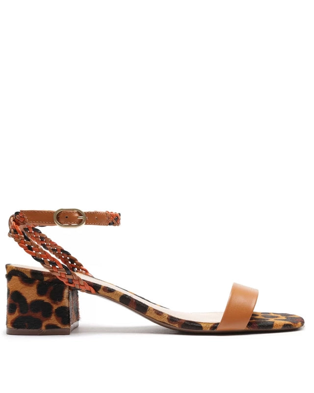 Sandália Animal Print Salto Bloco Baixo Marrom