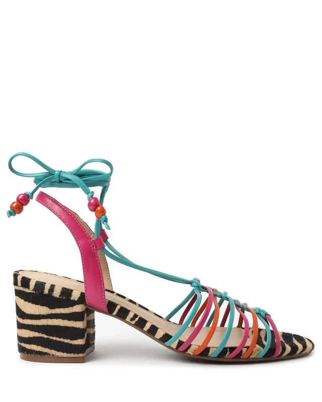 Sandália de Amarrar Multicolorida Salto Bloco Animal Fun