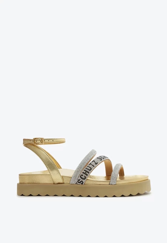 Sandália Papete Brilho Logo Dourado Schutz