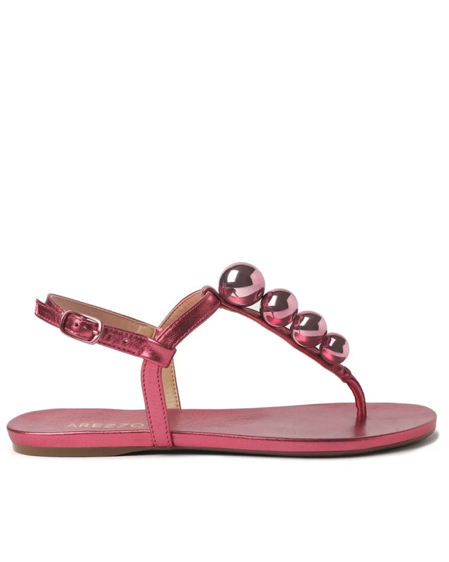 Sandália Rasteira Rosa Metalizada Esferas