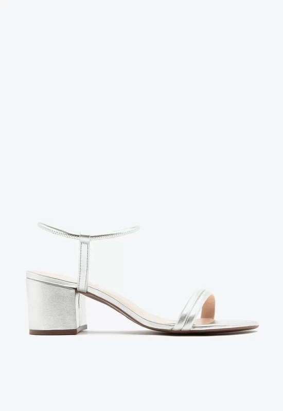 Sandália Salto Bloco Médio Tiras Prata Schutz
