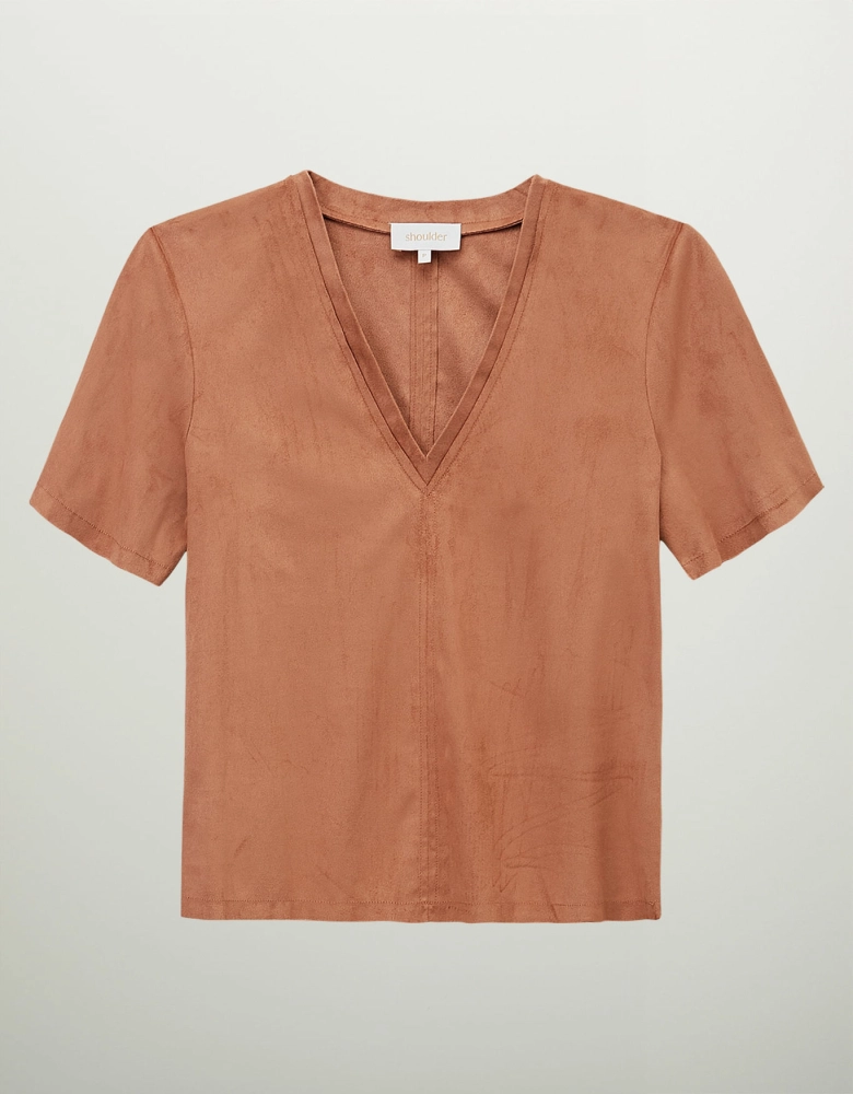 T- Shirt Suede Decote V Shoulder