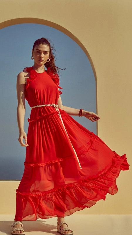 Vestido Cavas Babado Skazi