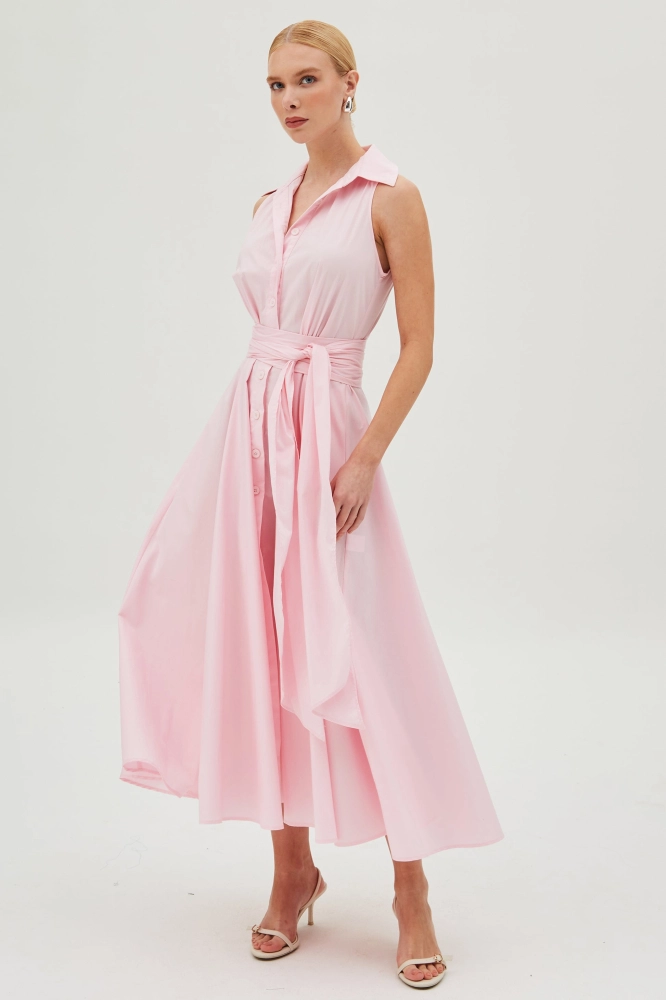 VESTIDO CHEMISE COM FAIXA PARA AMARRACAO E BOTOES