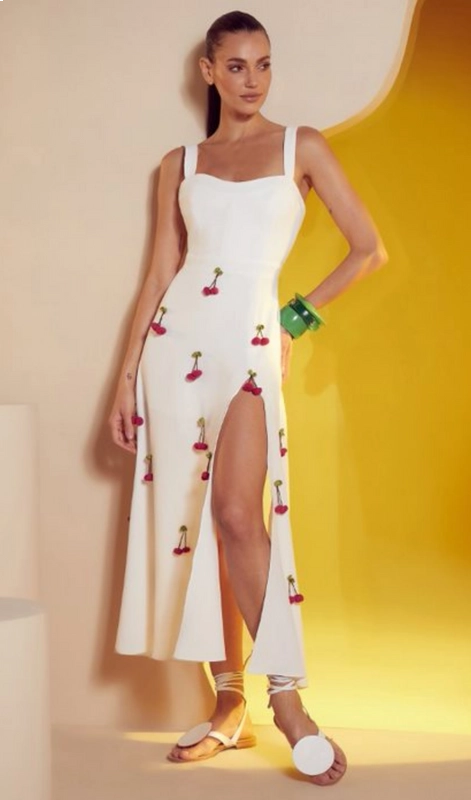 Vestido Corset Midi Fenda Aplicações Skazi