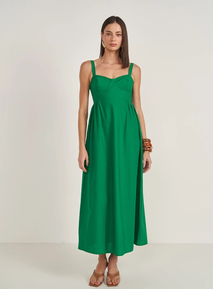 Vestido Em Linho Bojo Midi