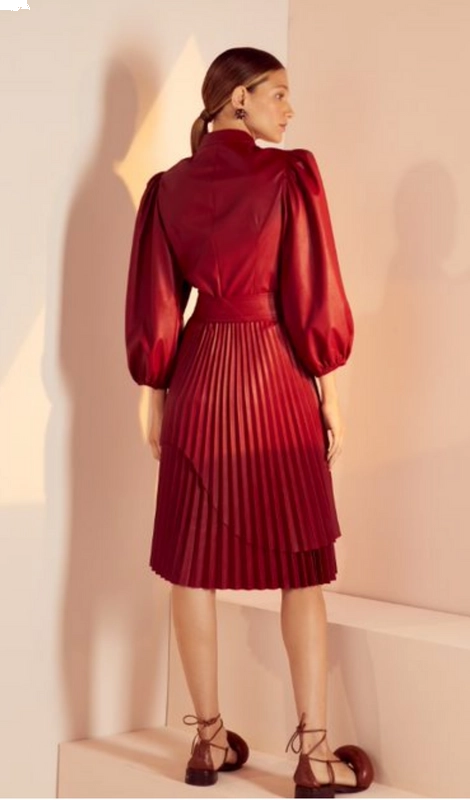 Vestido Feminino Sintético Plissado Layers