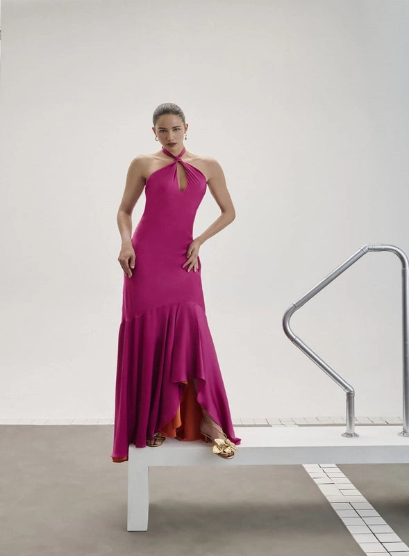 Vestido Longo Barra Babados Skazi