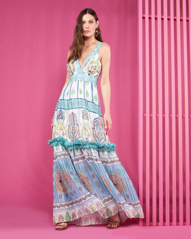 Vestido Longo de Alças Estampado