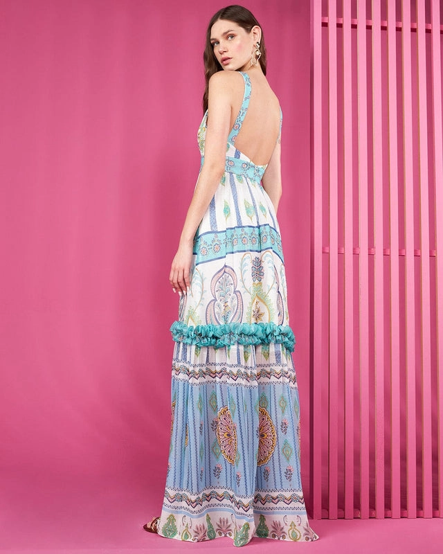 Vestido Longo de Alças Estampado
