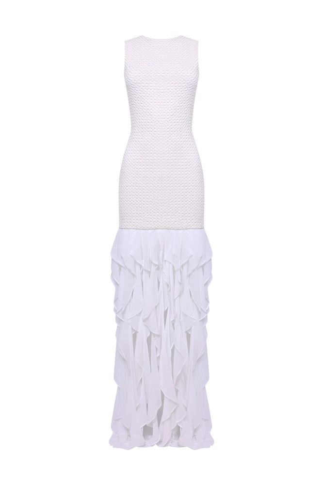 VESTIDO LONGO MALHA GAVEA OFF WHITE