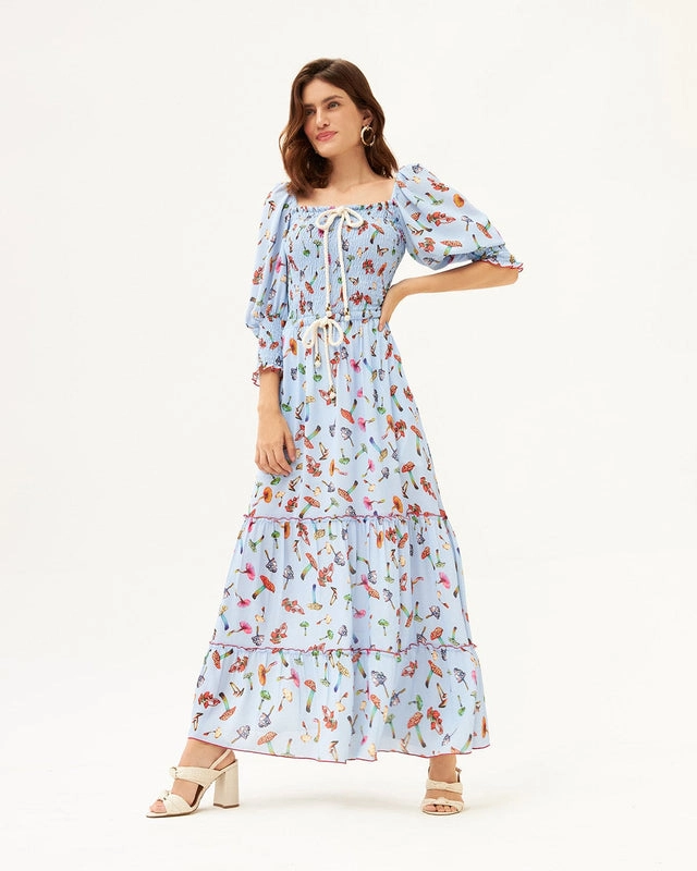 Vestido MC Bufante Midi Cordão Decote/Cintura Skazi