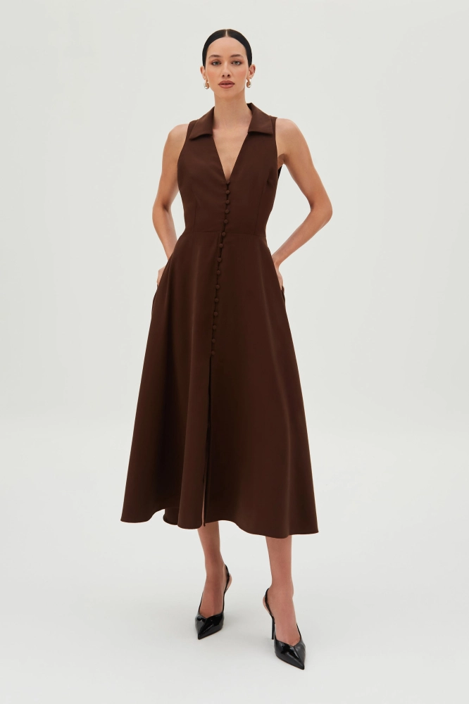 VESTIDO MIDI COM BOTOES FRONTAL ABERTURA COSTAS