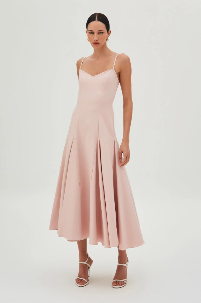 VESTIDO MIDI COM RECORTES FRONTAIS E PREGAS