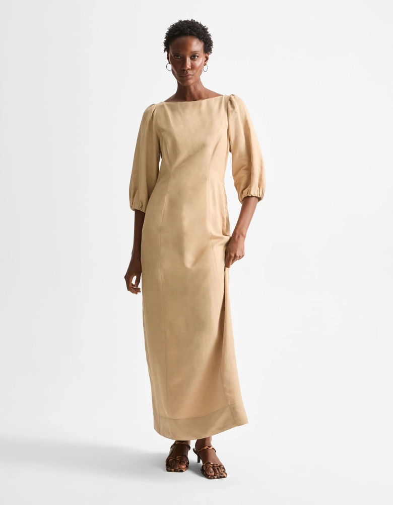 Vestido midi decote assimétrico 