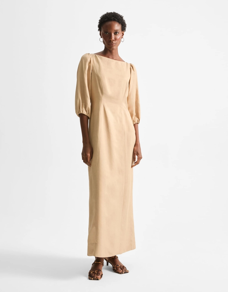 Vestido midi decote assimétrico 