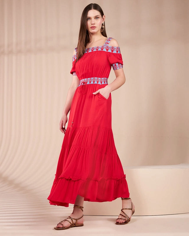 Vestido Midi Detalhe Galões