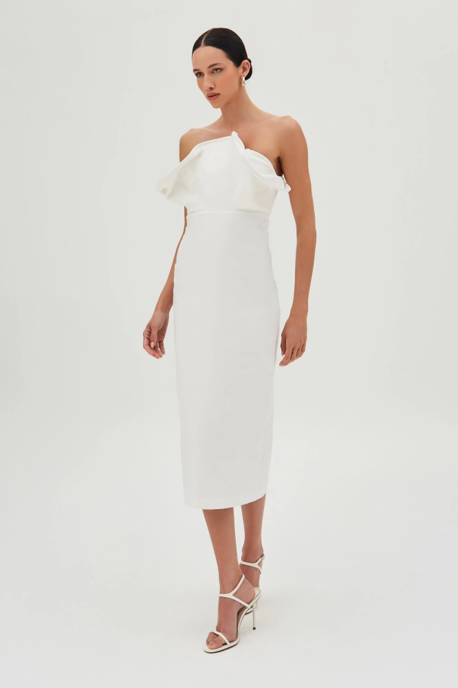 VESTIDO MIDI TOMARA QUE CAIA COM DECOTE ESTRUTURADO