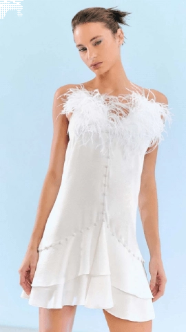 Vestido Mini Babado Plumas