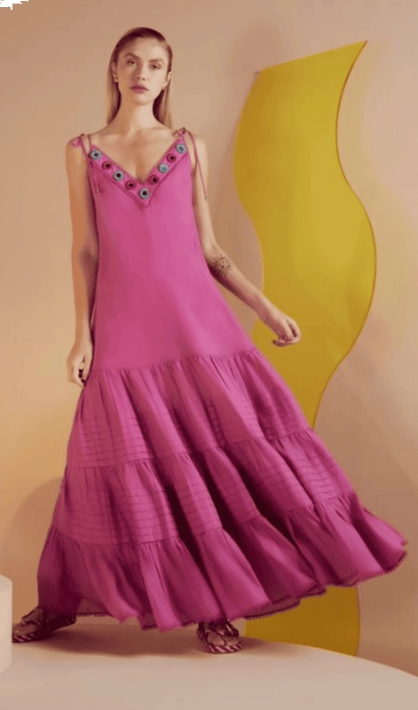 Vestido Voil Bordado Espelhos Skazi